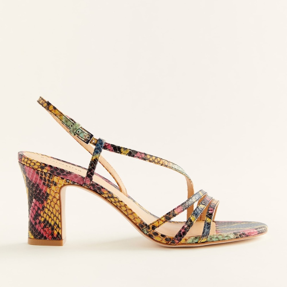 Reformation Multicolor Snakeskin Block Heel Sandals